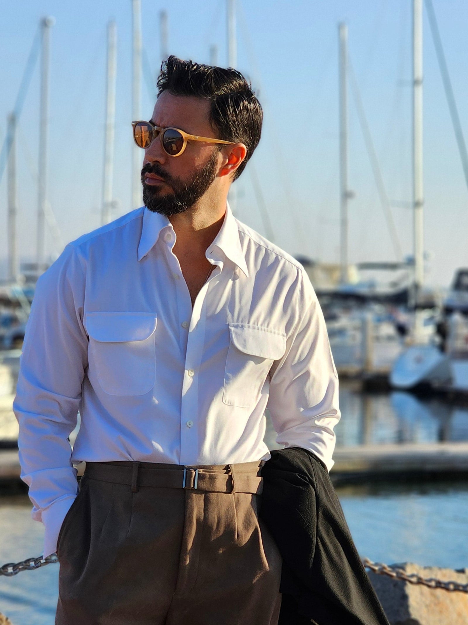 Made-to-Measure White Bamboo Shirt with Dual Pockets