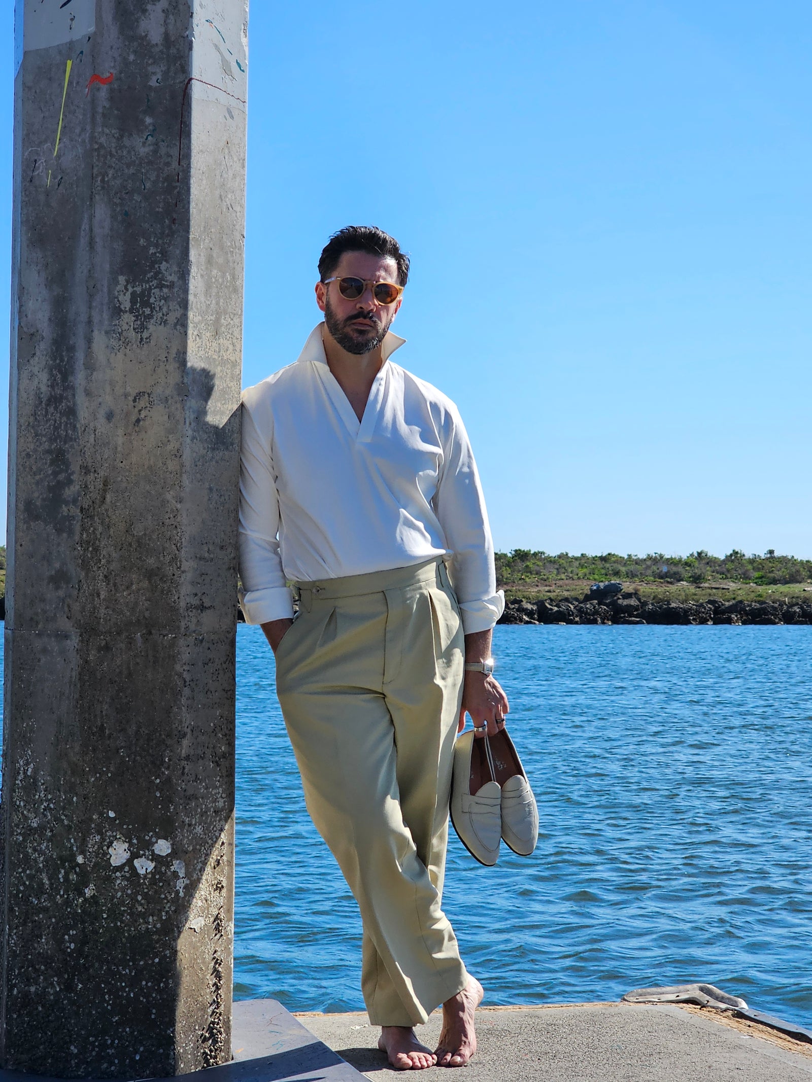 Made-to-Measure Butter Yellow Cotton-Spandex Pleated Trousers