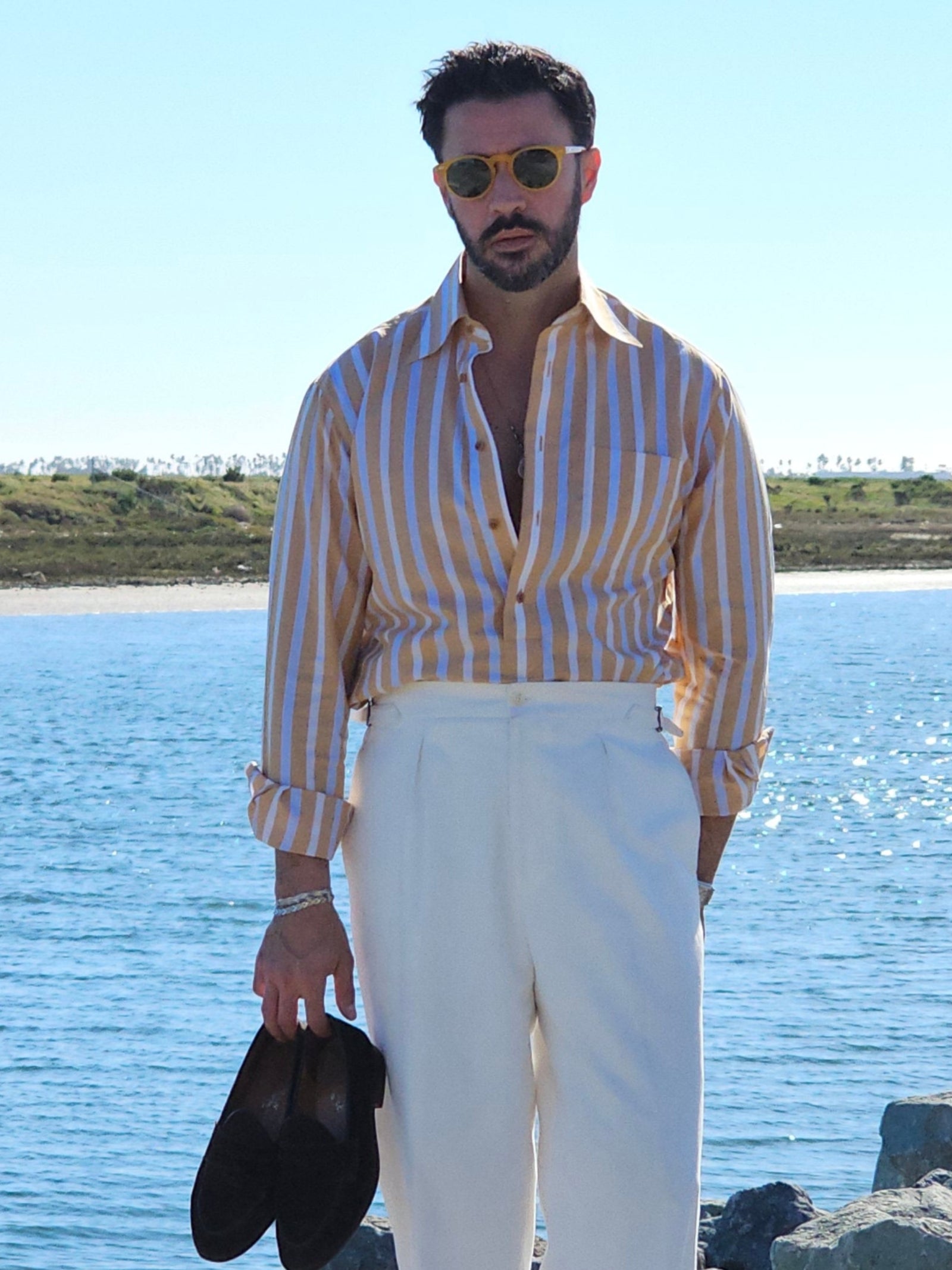 Made-to-Measure Yellow Striped Popover Shirt