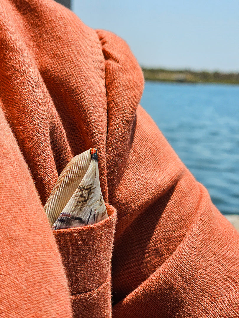 Made-to-Measure Burnt Orange Linen Double-Breasted Shawl Lapel Sport Jacket