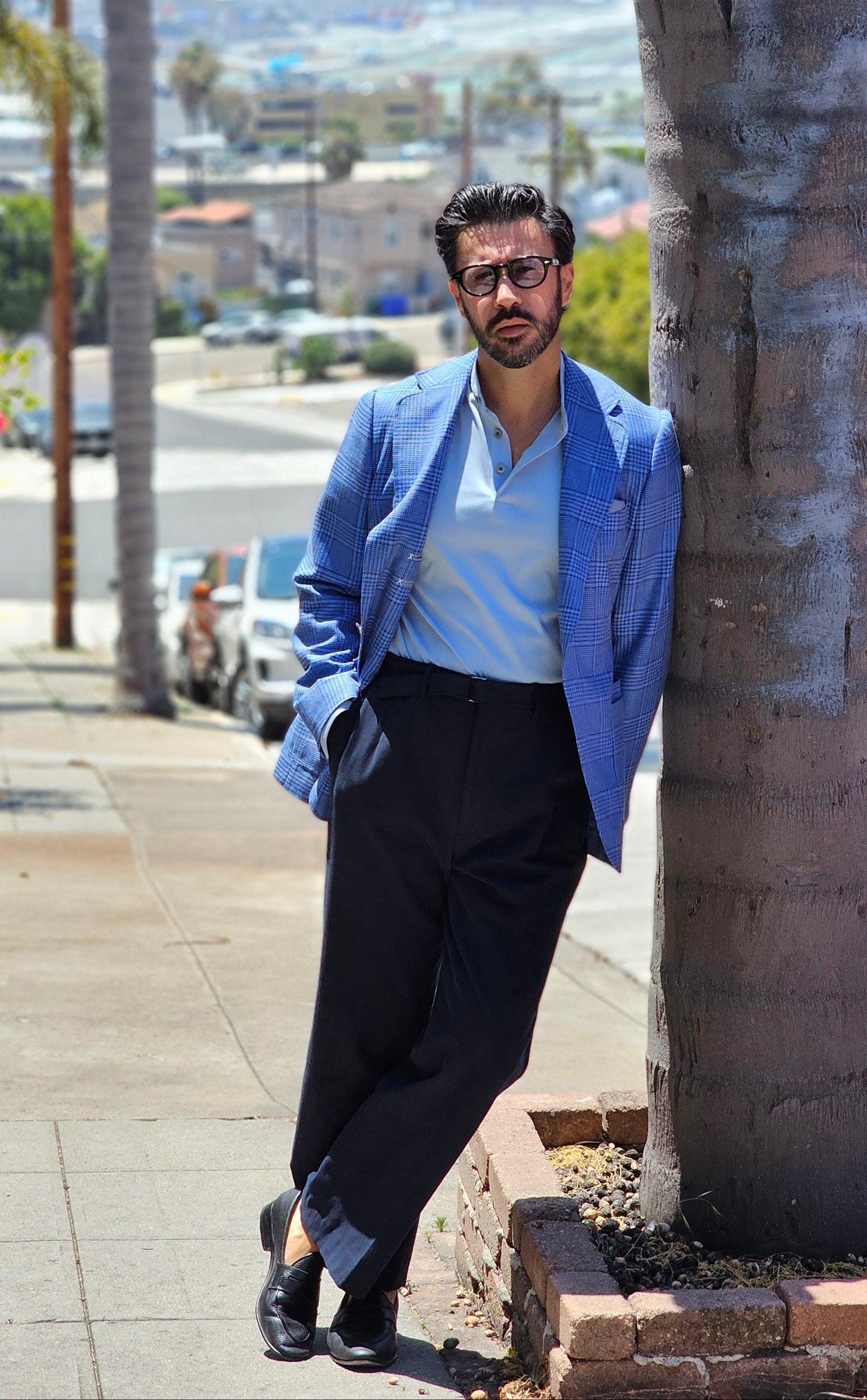 Made-to-Measure Blue Glen Check Wool-Silk-Linen Unconstructed Jacket