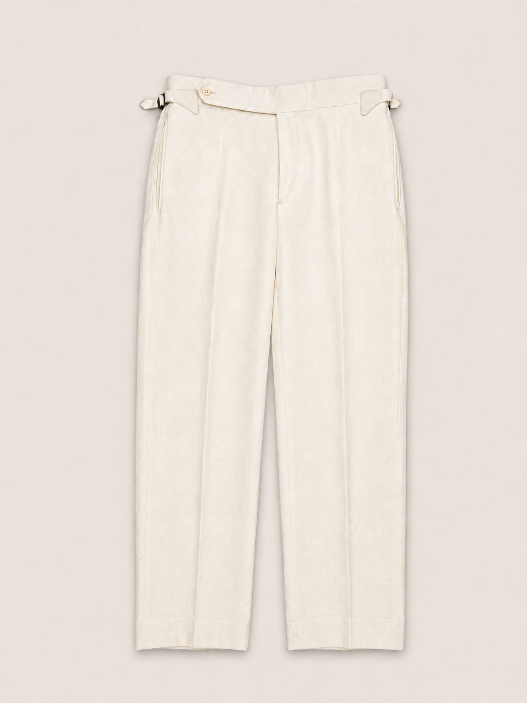 Made-to-Measure Ivory Herringbone Wool, Silk & Linen Blend Trousers