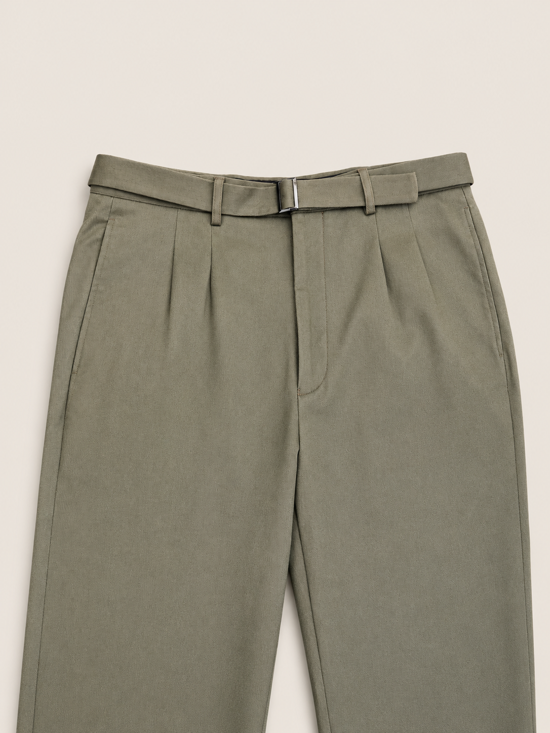 Made-to-Measure Olive Cotton Trousers with Removable Belt