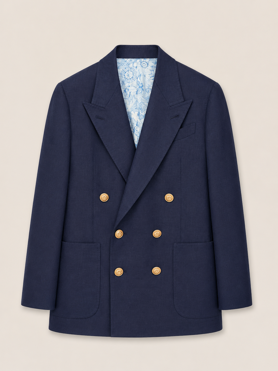 Made-to-Measure Navy Hopsack Double-Breasted Blazer