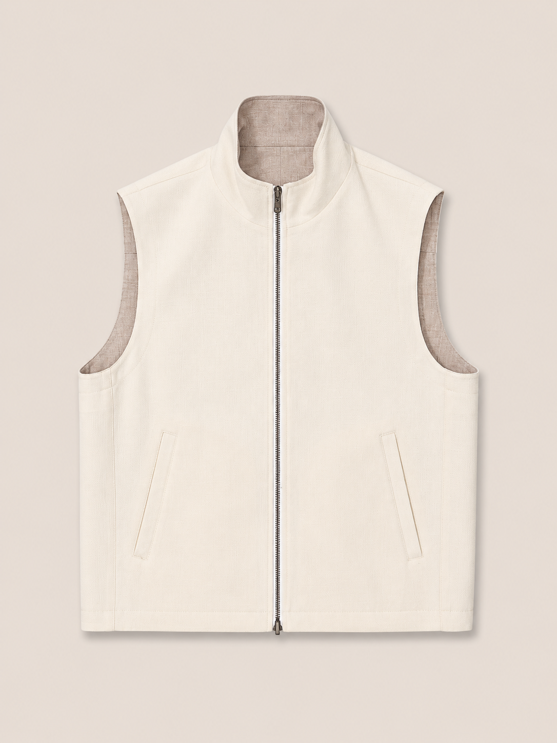 Made-to-Measure Reversible Oatmeal Wool-Silk-Linen & Ivory Hopsack Wool-Silk Vest