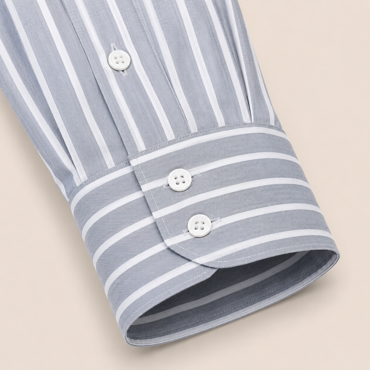 Made-to-Measure Grey Cotton Striped Shirt with Dual Pockets