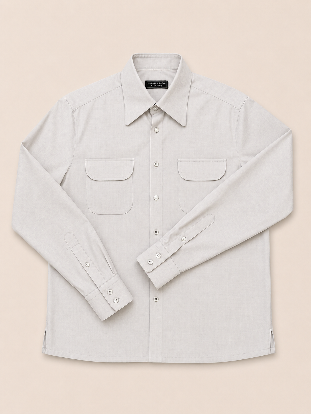 Made-to-Measure Ecru Cotton Shirt with Dual Pockets
