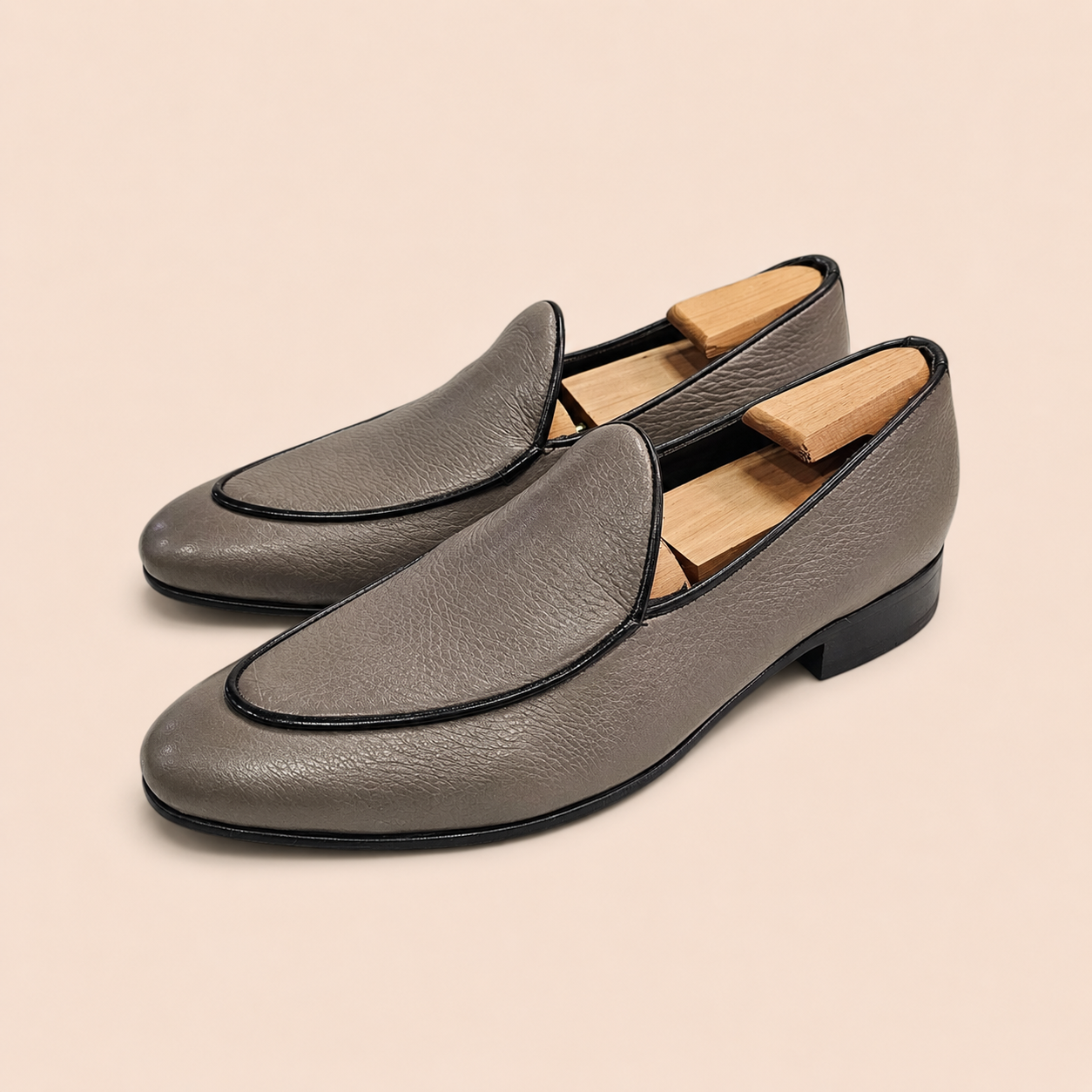 Oliver Stone – Grey Pebble Full-Grain Leather Belgian Loafer