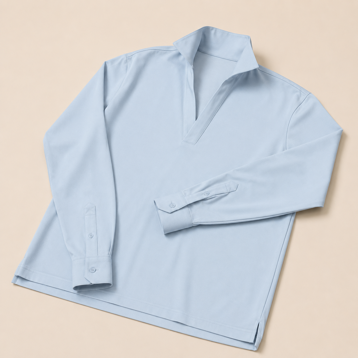 Made-to-Measure Baby Blue Cotton Stretch V-Neck Polo