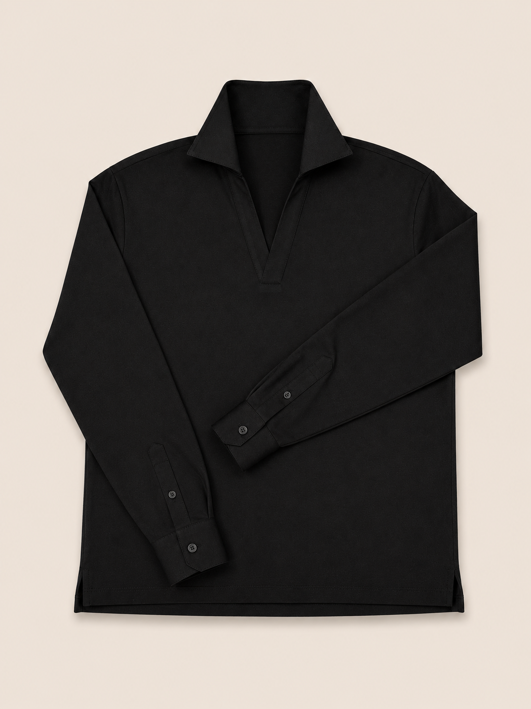 Made-to-Measure Black Cotton Stretch V-Neck Polo