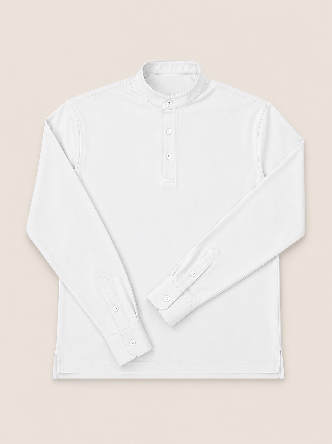 Made-to-Measure White Cotton Stretch Mao Collar Polo