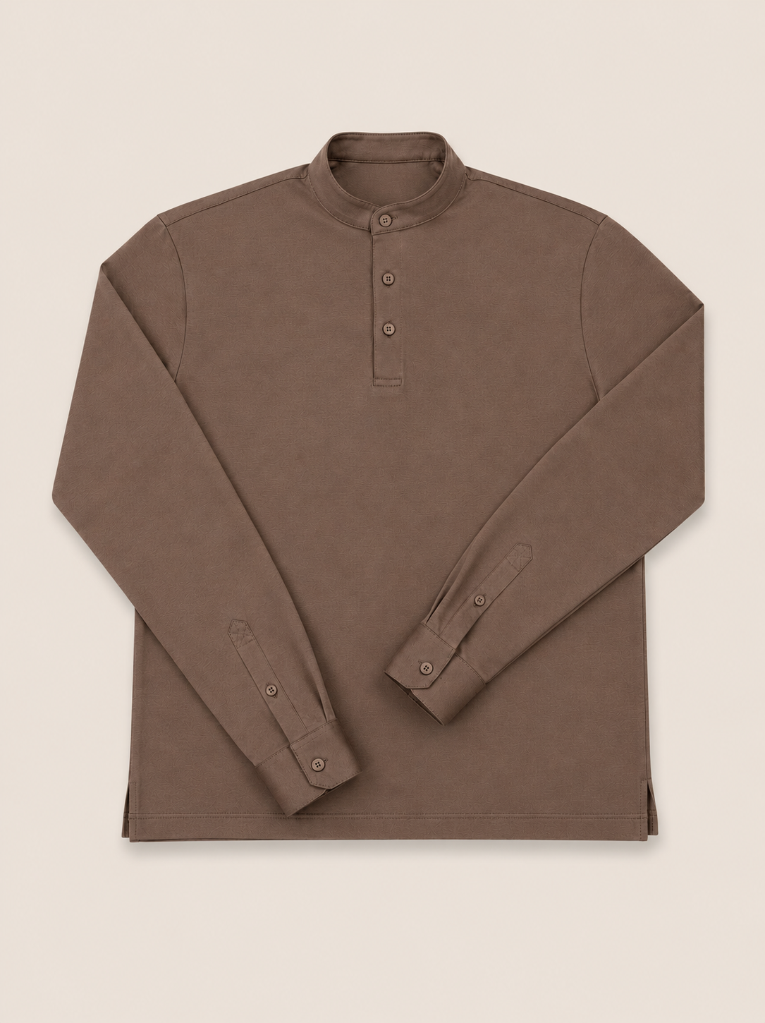 Made-to-Measure Soft Brown Cotton Stretch Mao Collar Polo