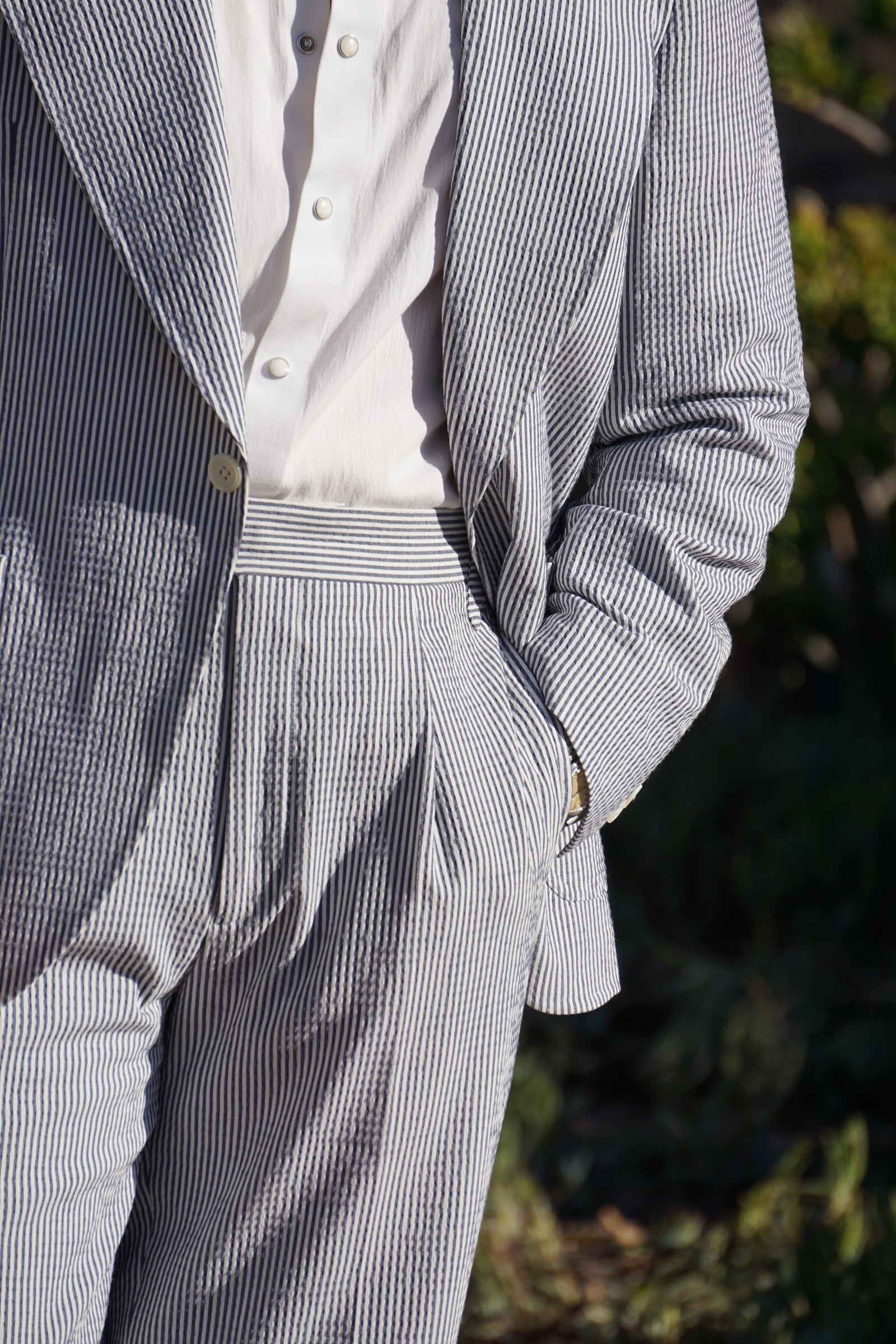 Made-to-Measure Blue & White Wool Seersucker Trousers