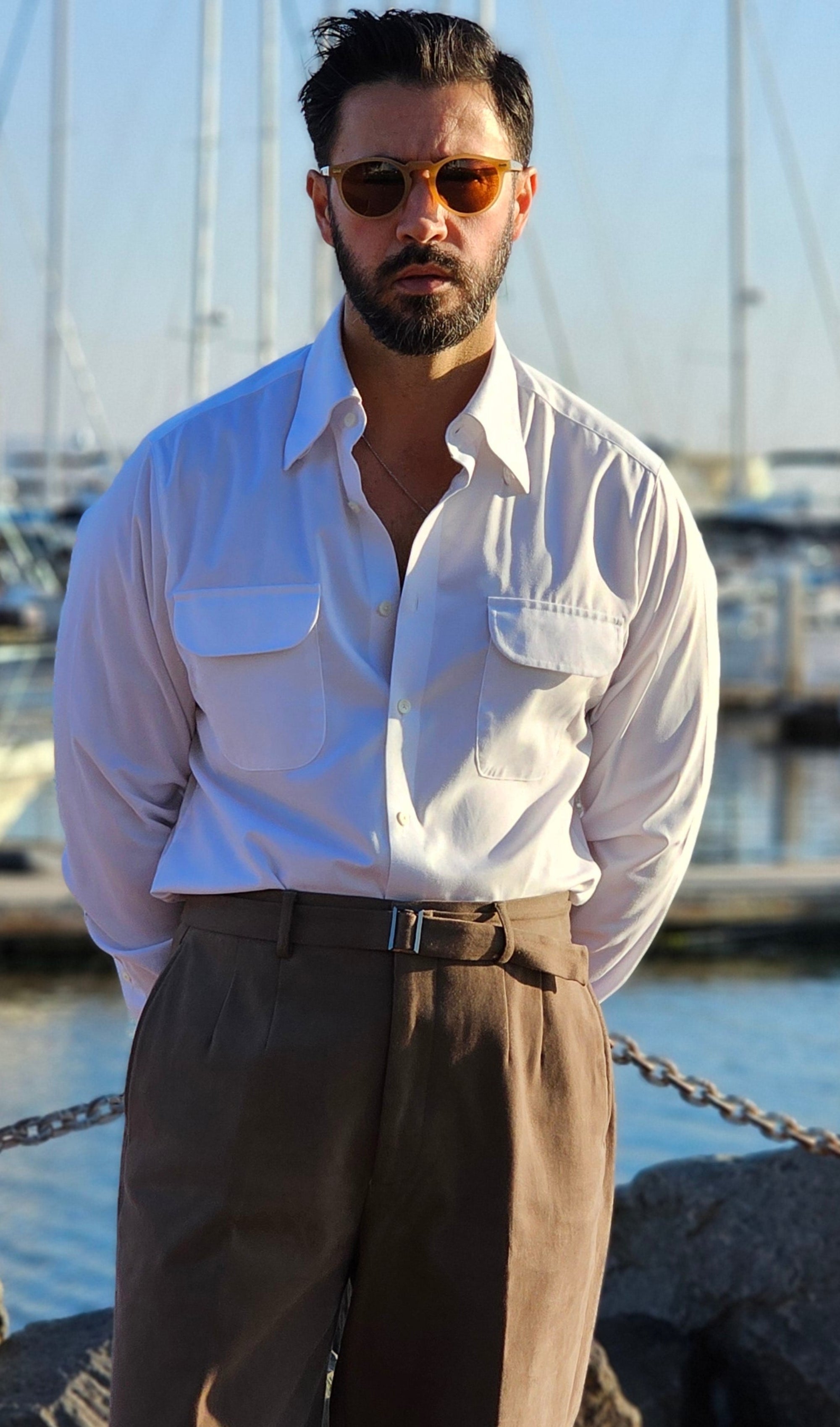 Made-to-Measure White Bamboo Shirt with Dual Pockets