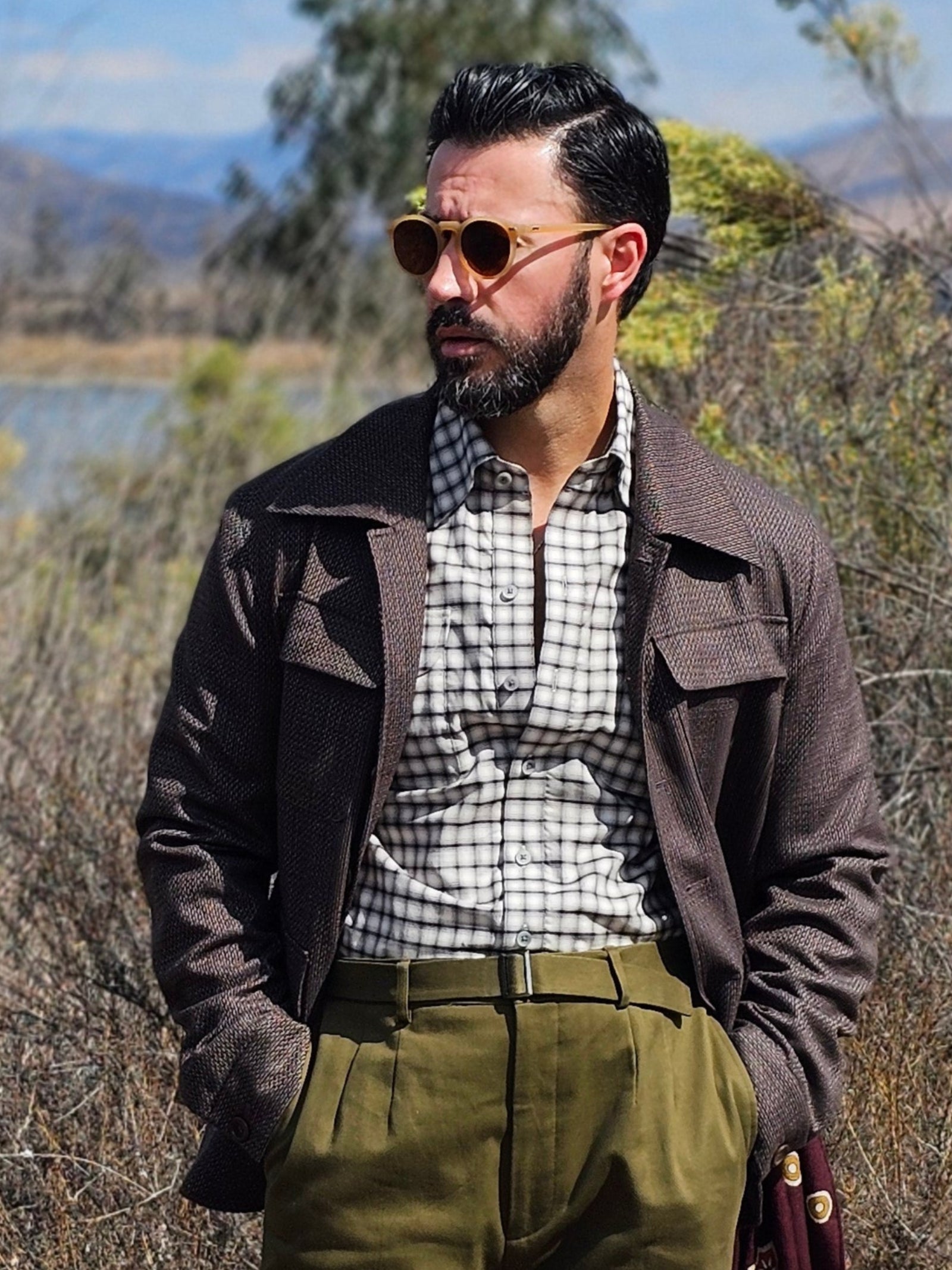 Made-to-Measure Grey Cotton Plaid Shirt with Dual Pockets