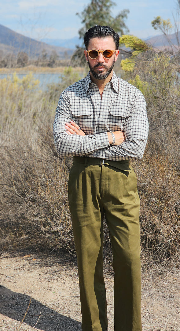 Made-to-Measure Olive Cotton Trousers with Removable Belt
