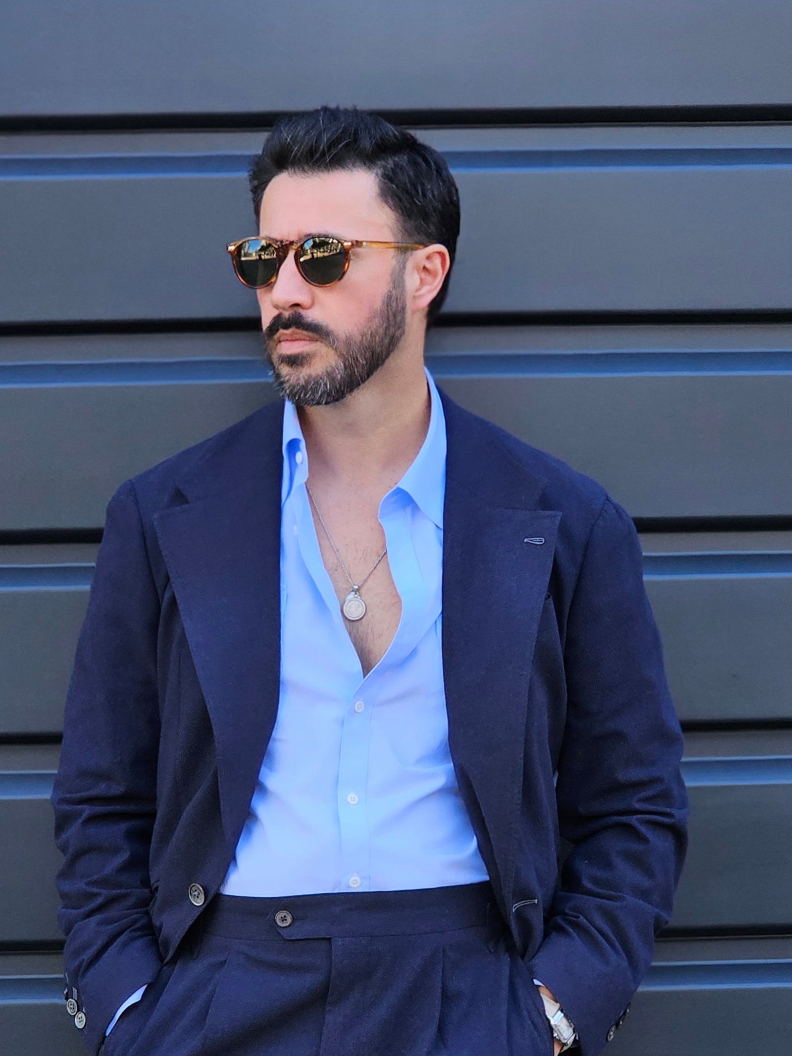 Made-to-Measure Light Blue Bamboo Shirt with Dual Pockets