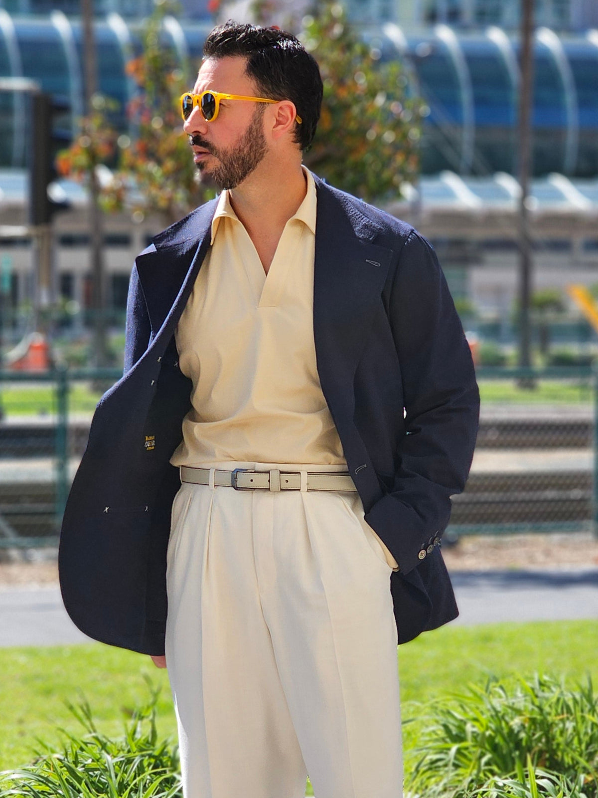 Made-to-Measure Butter Cotton Stretch V-Neck Polo