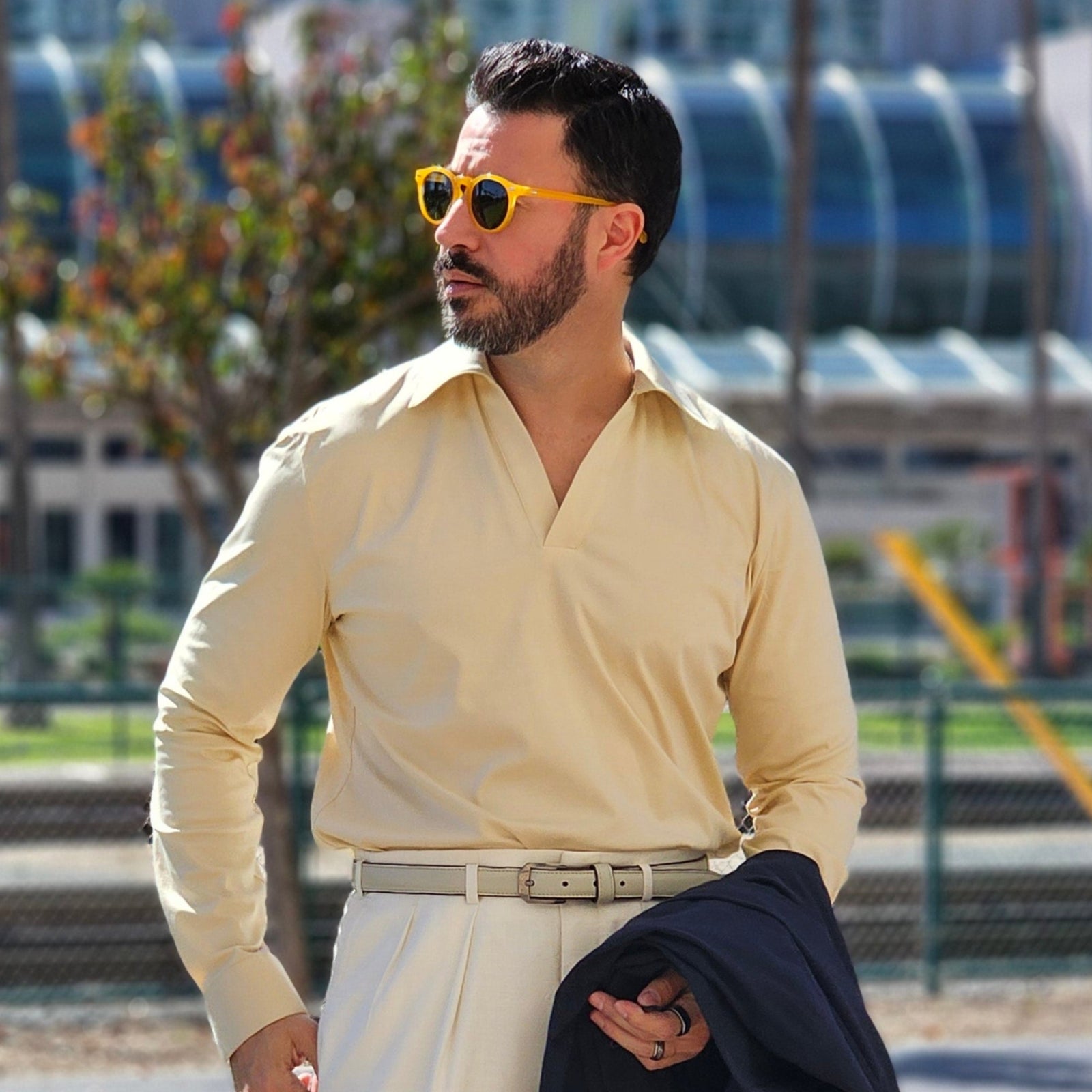 Made-to-Measure Butter Cotton Stretch V-Neck Polo