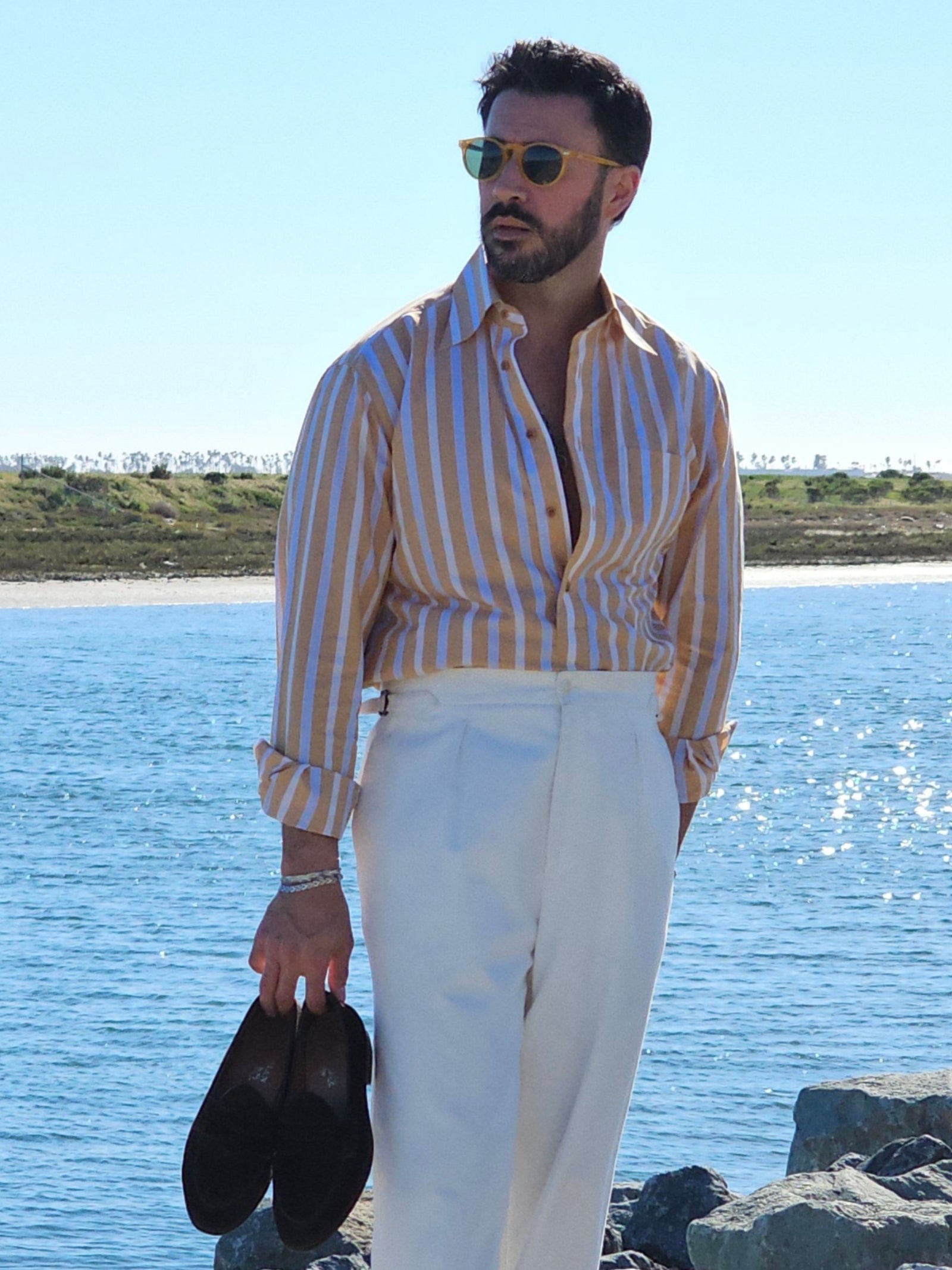 Made-to-Measure Yellow Striped Popover Shirt
