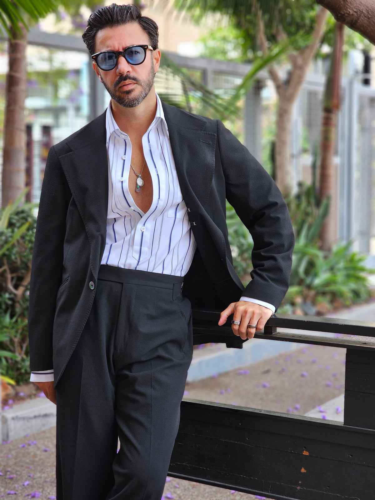 Made-to-Measure Black Seersucker Sport Jacket