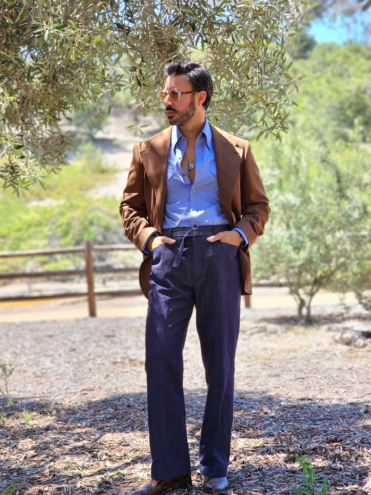 Made-to-Measure Blue Cotton Hemp Silk Trousers