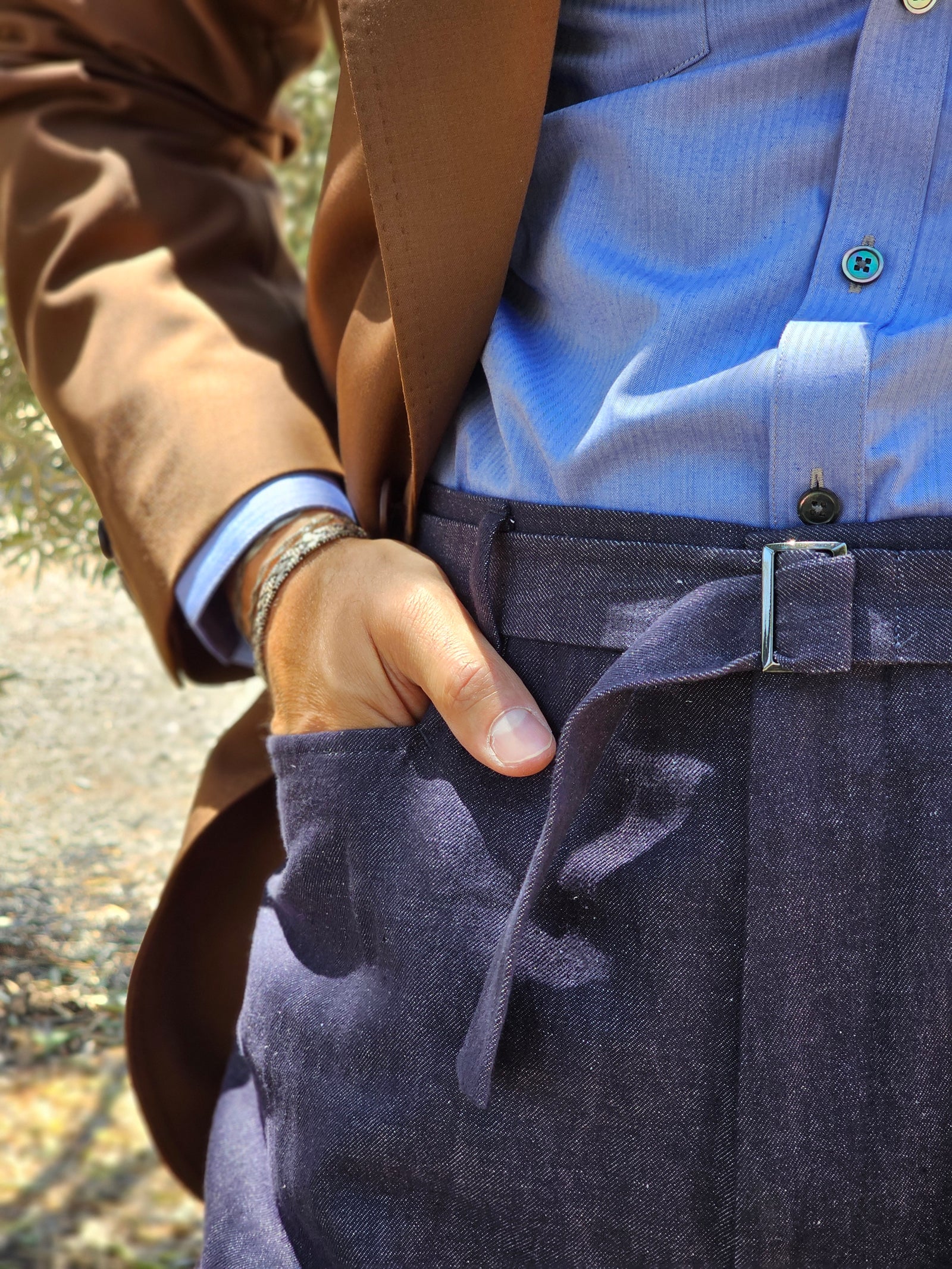 Made-to-Measure Blue Cotton Hemp Silk Trousers