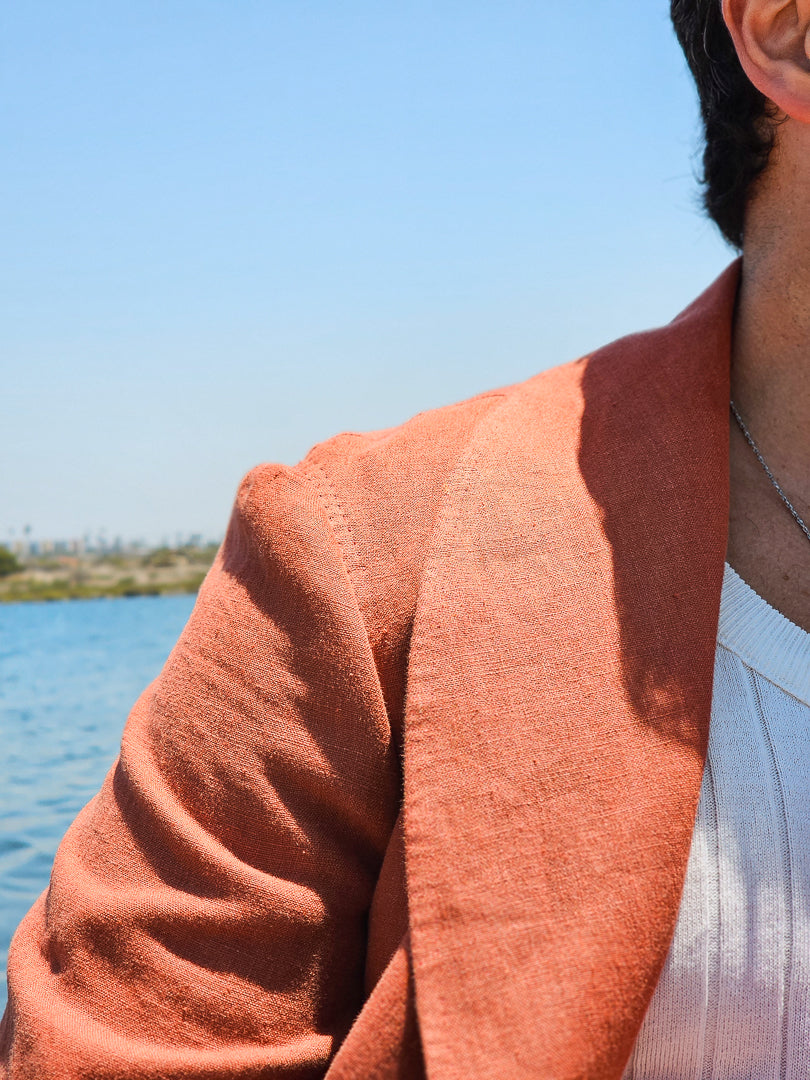 Made-to-Measure Burnt Orange Linen Double-Breasted Shawl Lapel Sport Jacket
