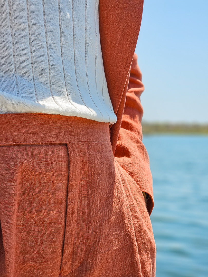 Made-to-Measure Burnt Orange Linen Trousers