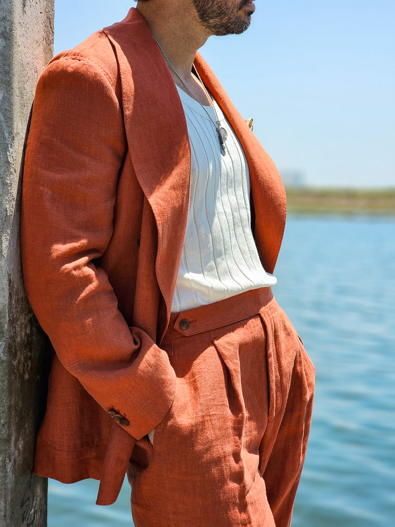 Made-to-Measure Burnt Orange Linen Trousers