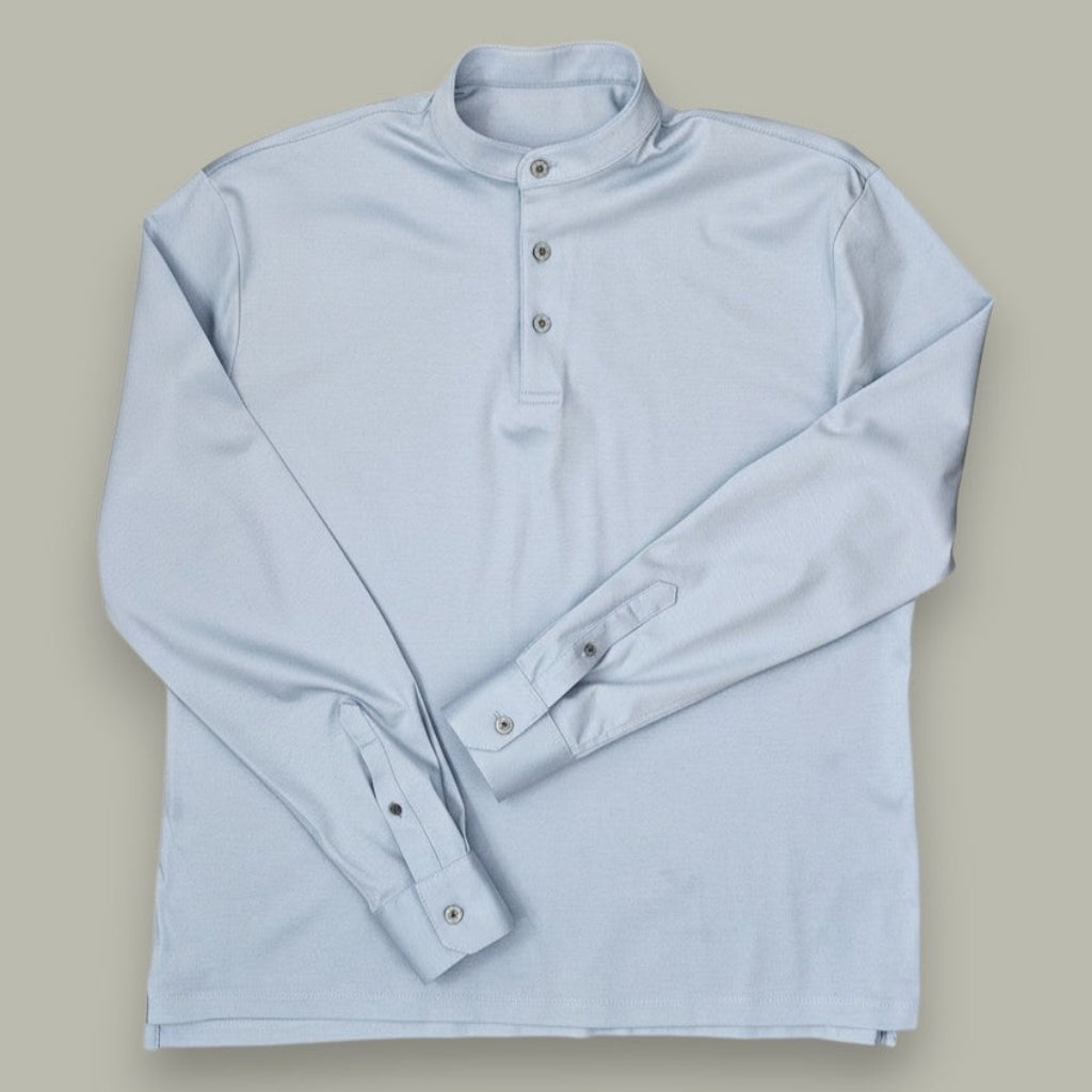 Made-to-Measure Baby Blue Cotton Stretch Mao Collar Polo