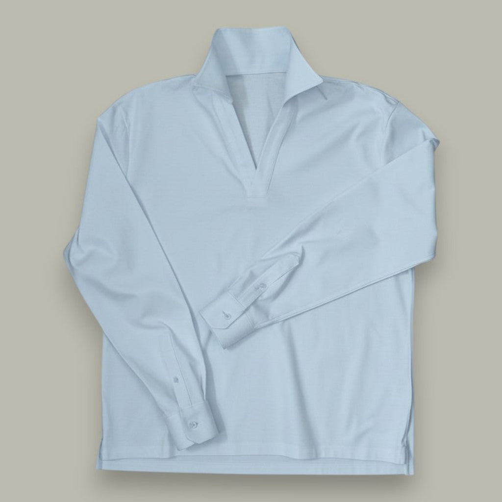 Made-to-Measure Baby Blue Cotton Stretch V-Neck Polo