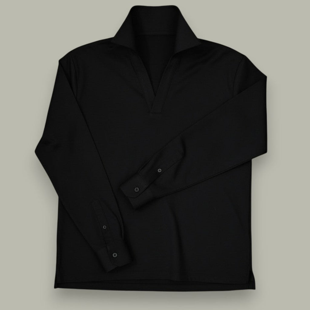 Made-to-Measure Black Cotton Stretch V-Neck Polo