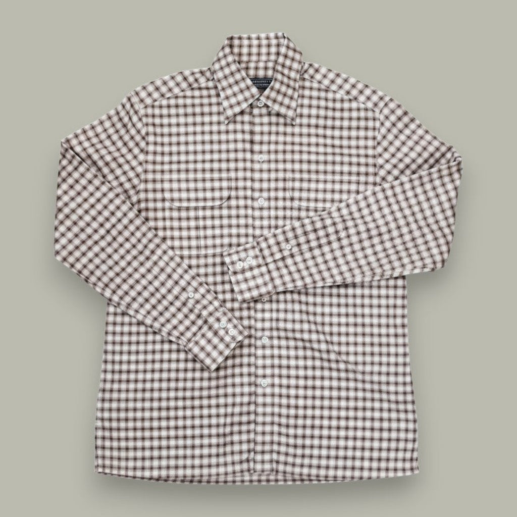 Made-to-Measure Brown Cotton Plaid Shirt with Dual Pockets