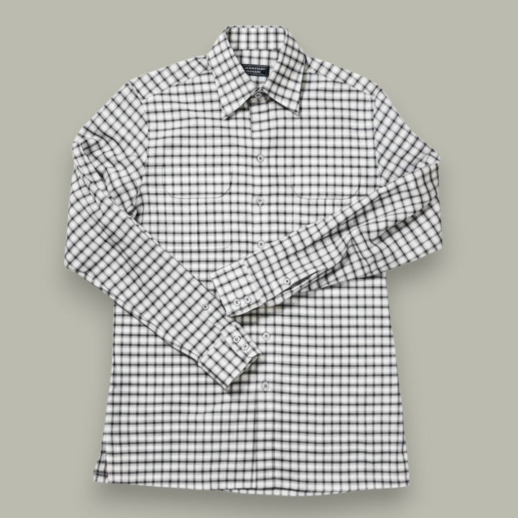 Made-to-Measure Grey Cotton Plaid Shirt with Dual Pockets