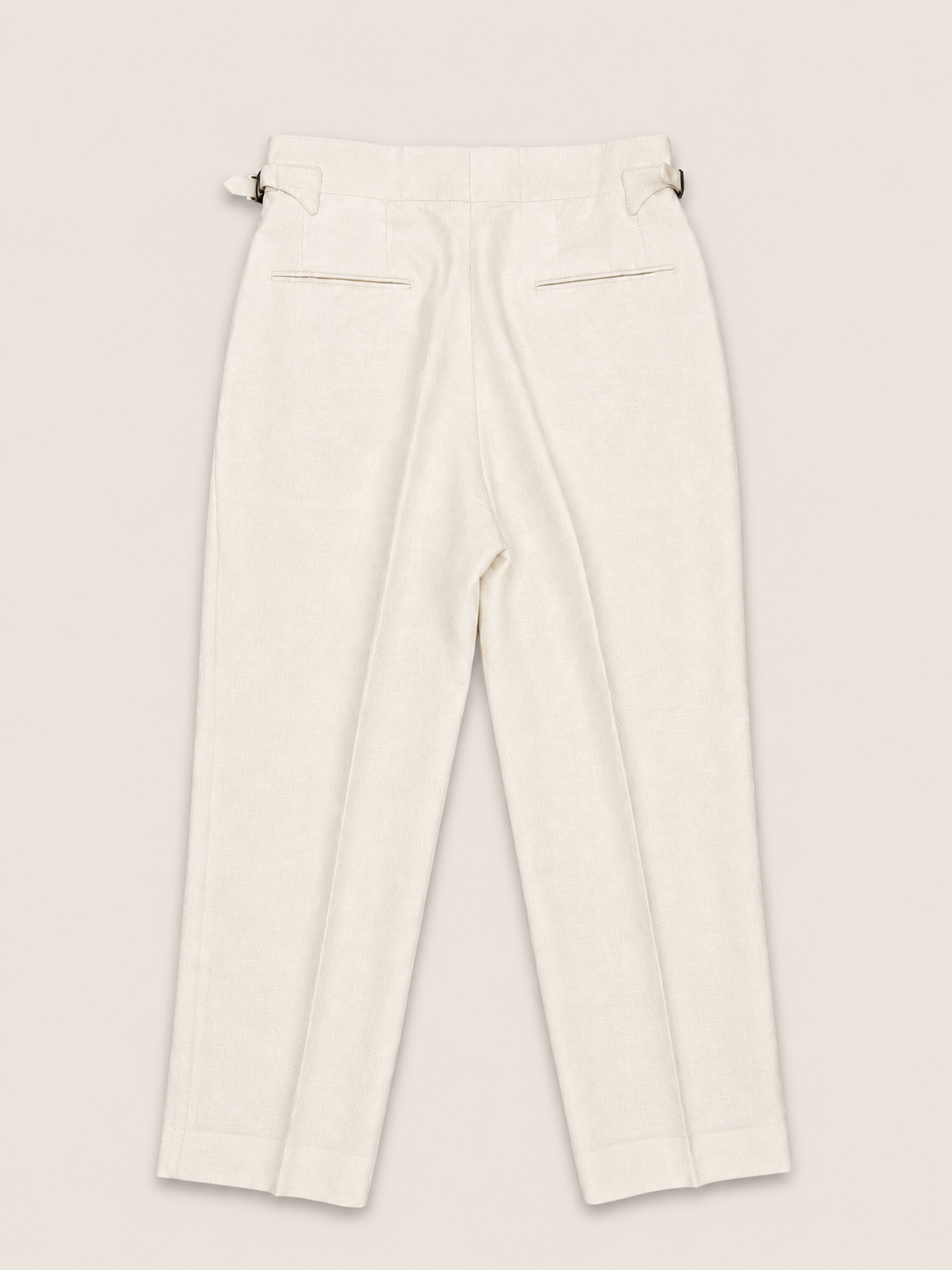 Made-to-Measure Ivory Herringbone Wool, Silk & Linen Blend Trousers