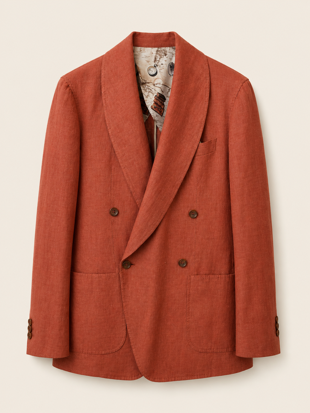 Made-to-Measure Burnt Orange Linen Double-Breasted Shawl Lapel Sport Jacket