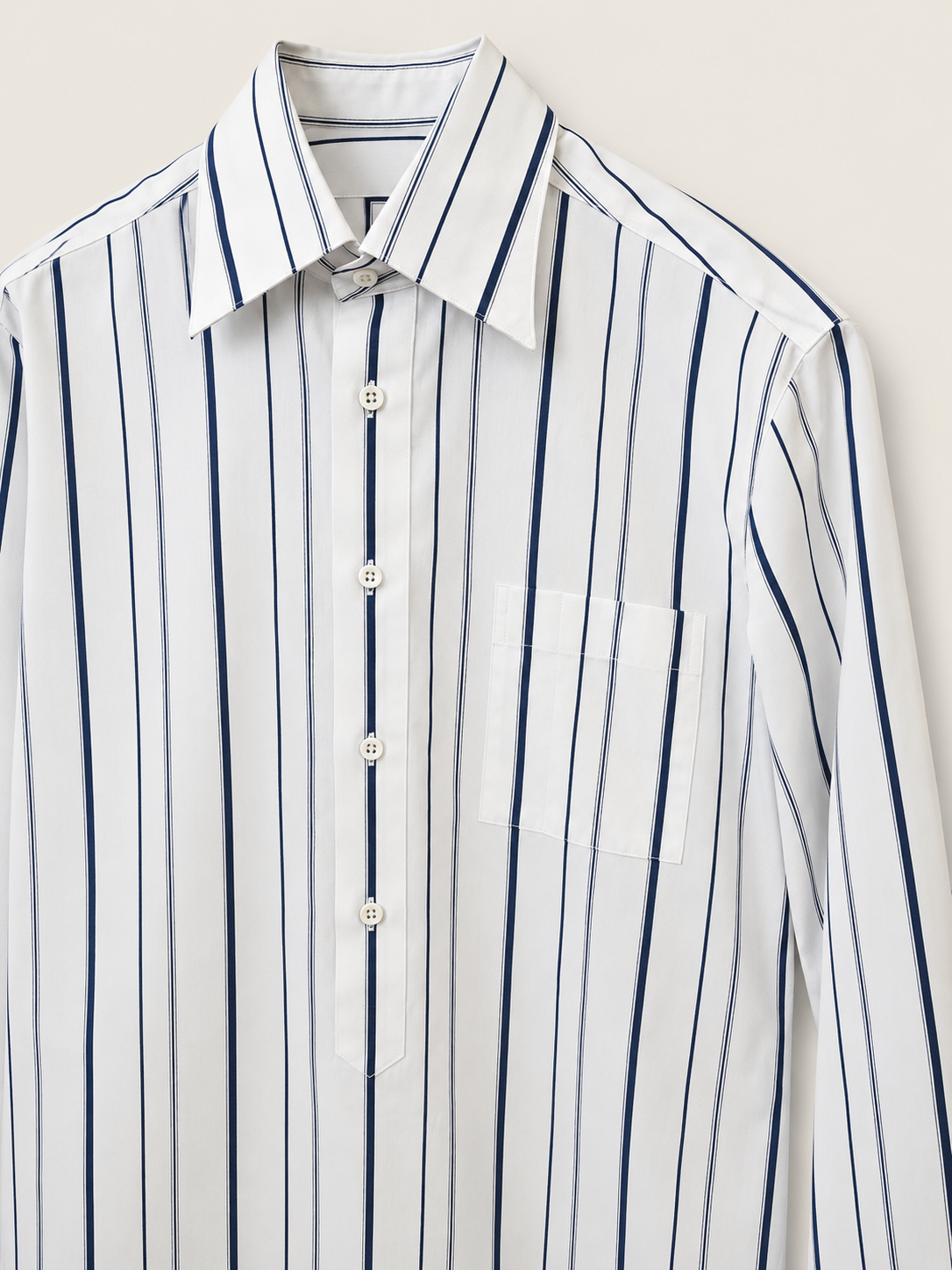 Made-to-Measure Fine Cotton Deep Blue & Navy Striped Popover Shirt