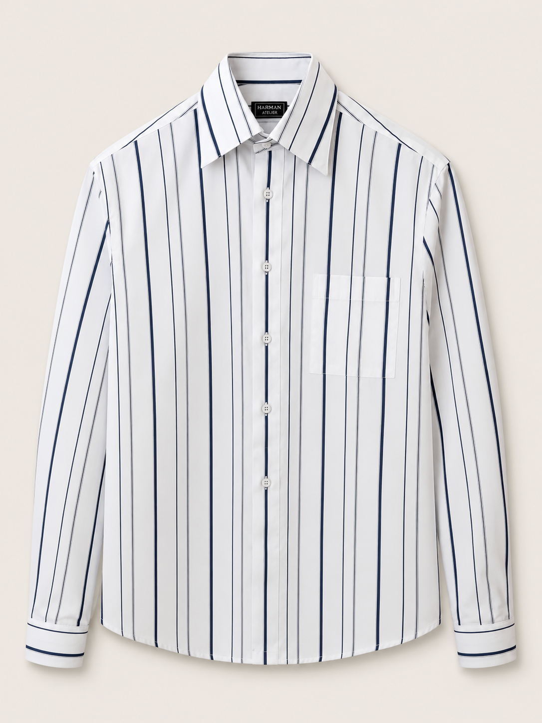 Made-to-Measure Fine Cotton Deep Blue &amp; Navy Striped Popover Shirt