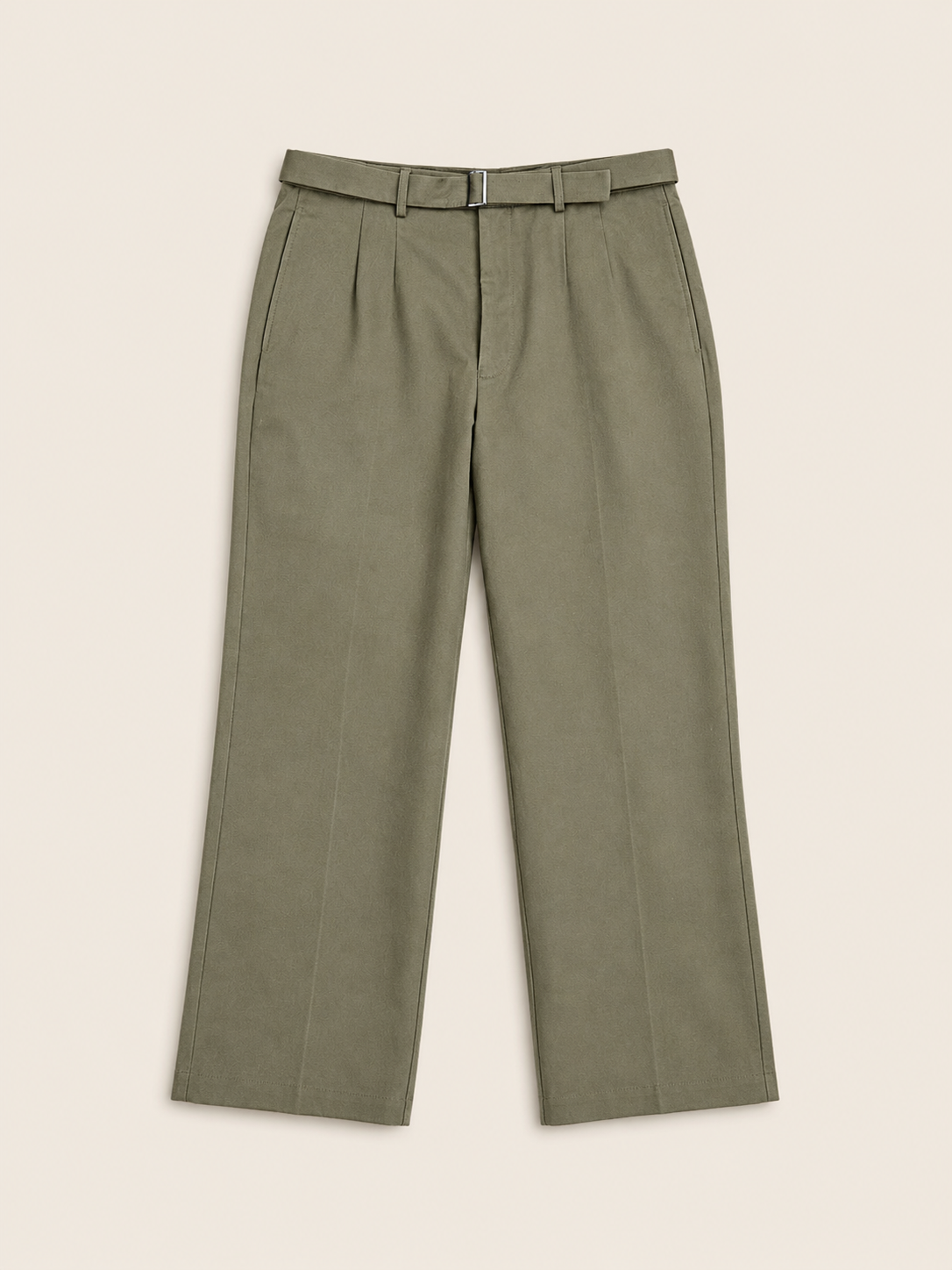 Made-to-Measure Olive Cotton Trousers with Removable Belt
