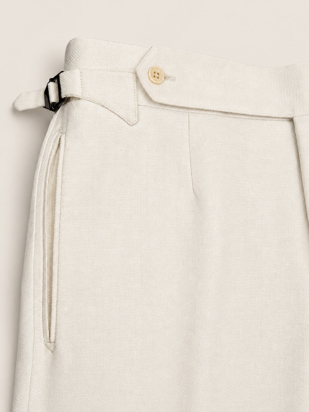 Made-to-Measure Ivory Herringbone Wool, Silk & Linen Blend Trousers