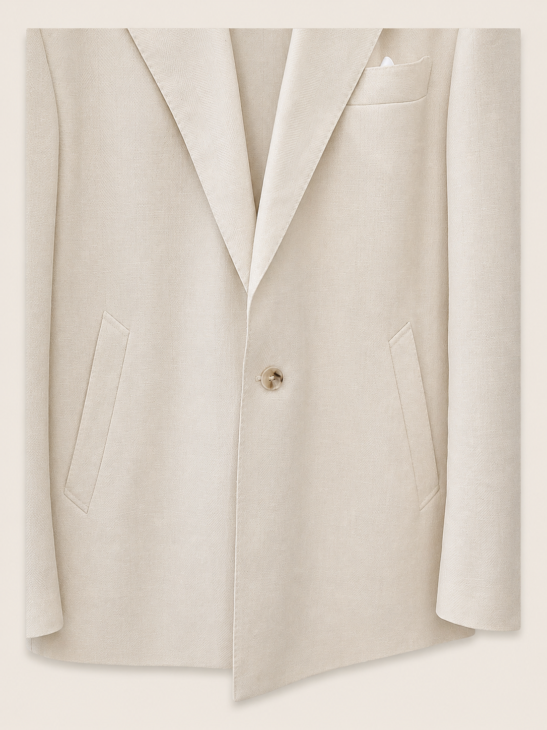 Made-to-Measure Ivory Herringbone Wool, Silk & Linen Blend Unconstructed Teba Jacket