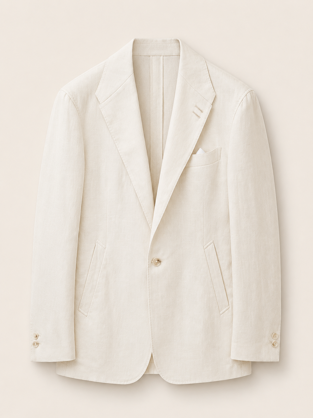 Made-to-Measure Ivory Herringbone Wool, Silk & Linen Blend Unconstructed Teba Jacket