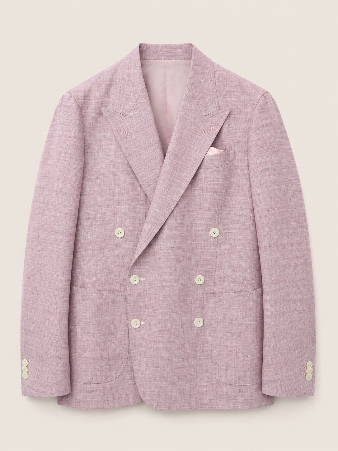 Made-to-Measure Pale Pink Bamboo-Silk-Wool Double-Breasted Jacket