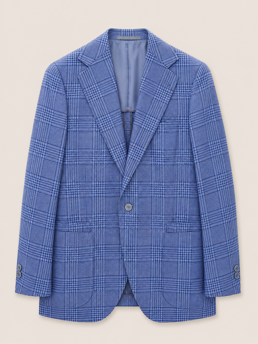 Made-to-Measure Blue Glen Check Wool-Silk-Linen Unconstructed Jacket