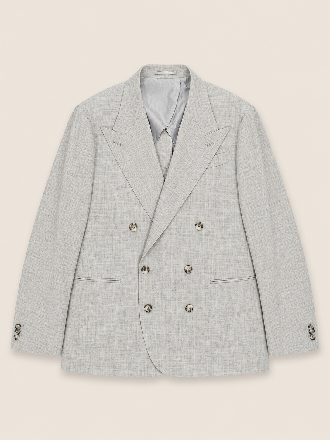 Made-to-Measure Light Grey Tropical Wool Unstructured Double-Breasted Jacket