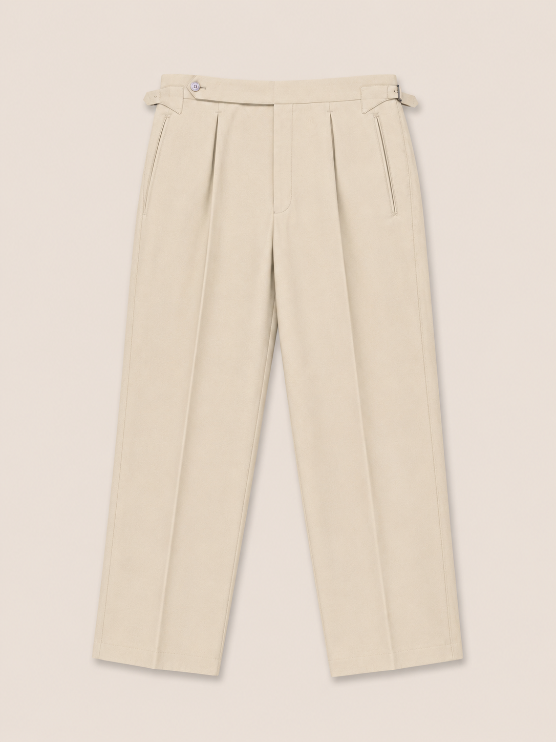 Made-to-Measure Butter Yellow Cotton-Spandex Pleated Trousers