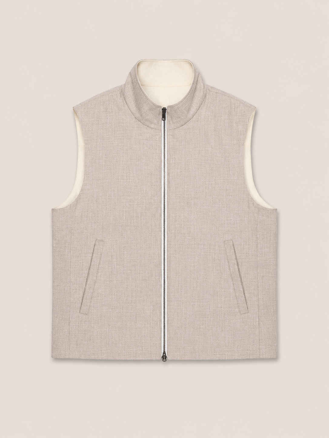 Made-to-Measure Reversible Oatmeal Wool-Silk-Linen & Ivory Hopsack Wool-Silk Vest
