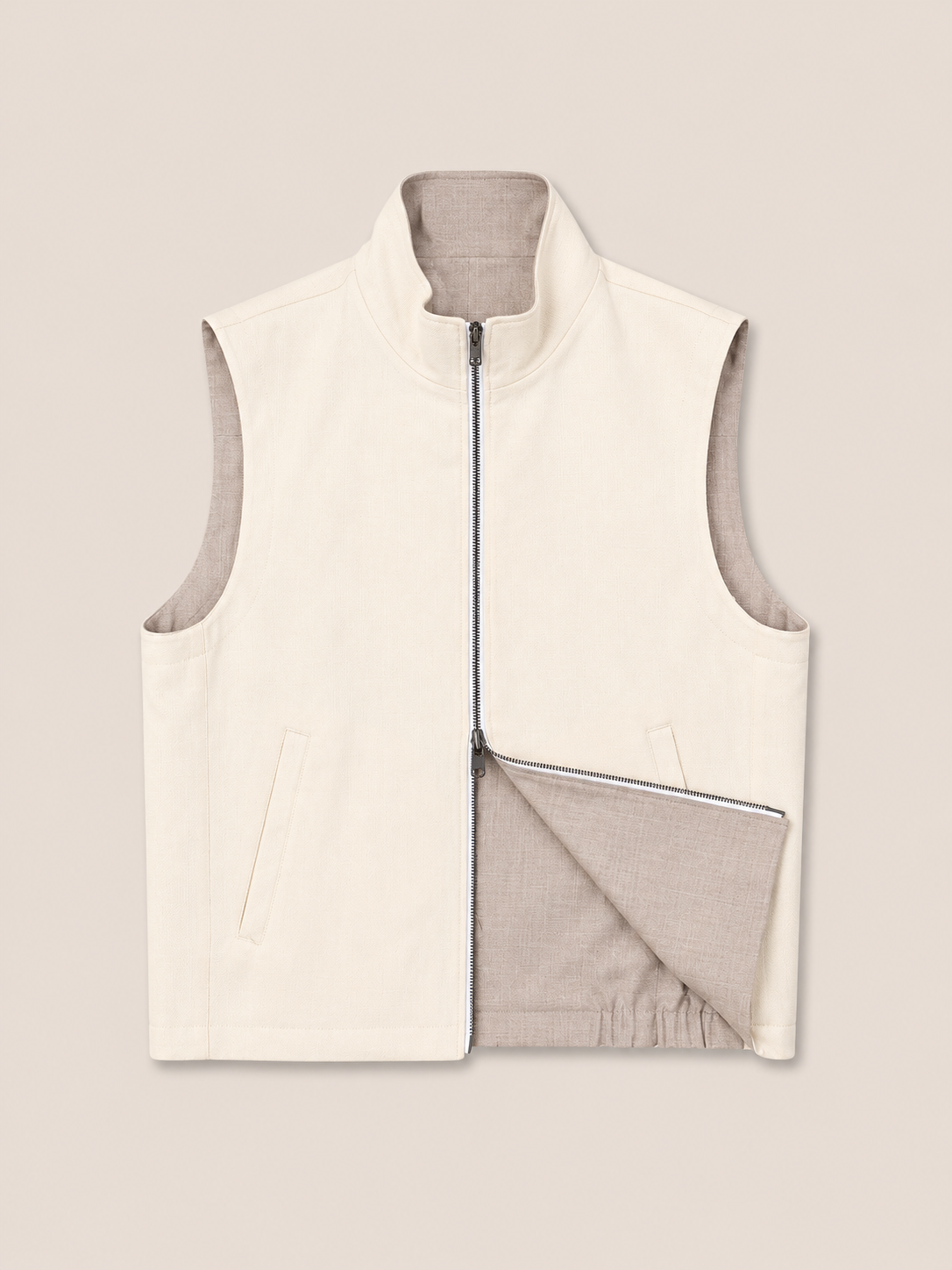 Made-to-Measure Reversible Oatmeal Wool-Silk-Linen & Ivory Hopsack Wool-Silk Vest