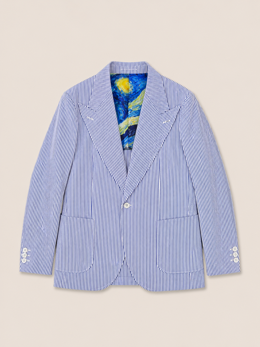 Made-to-Measure Blue &amp; White Wool Seersucker Sport Jacket